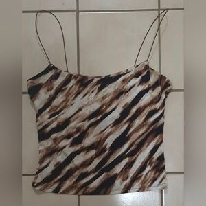 Leith Printed Stretch Tank with Built-In Shelf Bra – Brown Animal Print (S)